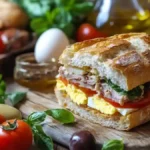 Authentique Pain Bagnat Niçois avec ses ingrédients frais.