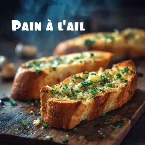 Tranches de pain à l’ail dorées au four, garnies de persil et d’ail frais