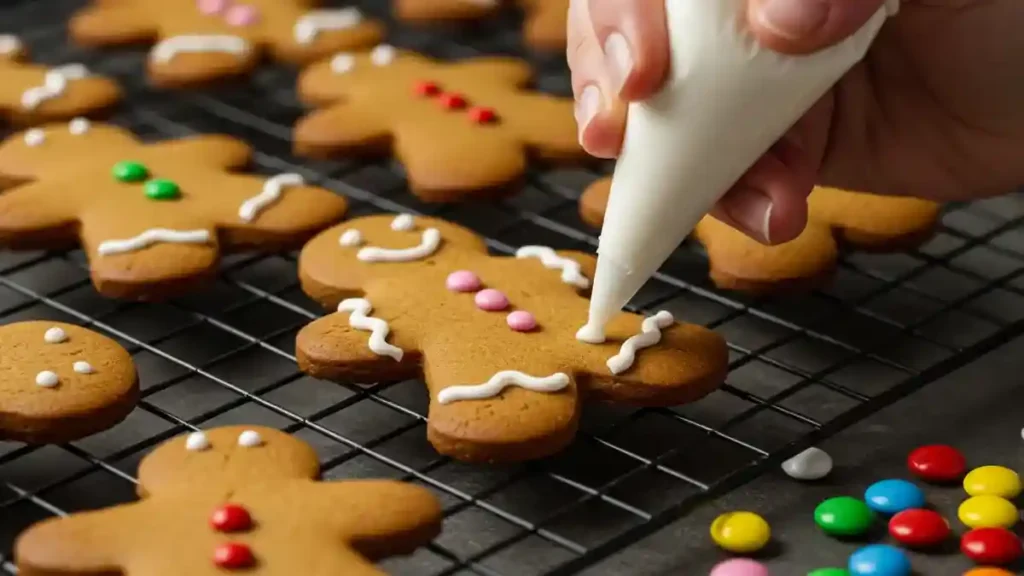 Décoration de bonhommes en pain d’épice avec glaçage royal et bonbons colorés