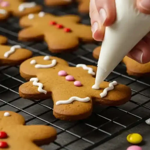 Décoration de bonhommes en pain d’épice avec glaçage royal et bonbons colorés