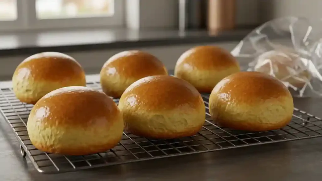 Recette pain brioché hamburger Pains dorés, en train de refroidir sur une grille de cuisson