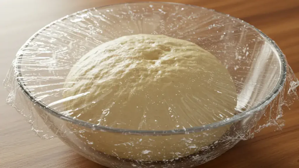 Pâte à brioche antillaise en train de lever sous film plastique