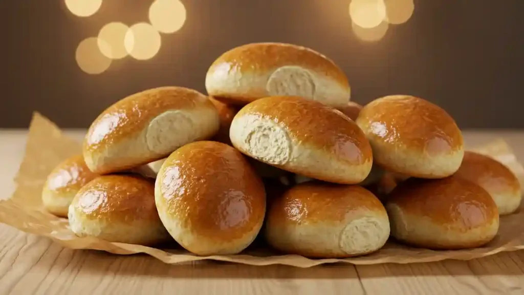Pain navette doré et moelleux empilé sur du papier cuisson, prêt à être dégusté