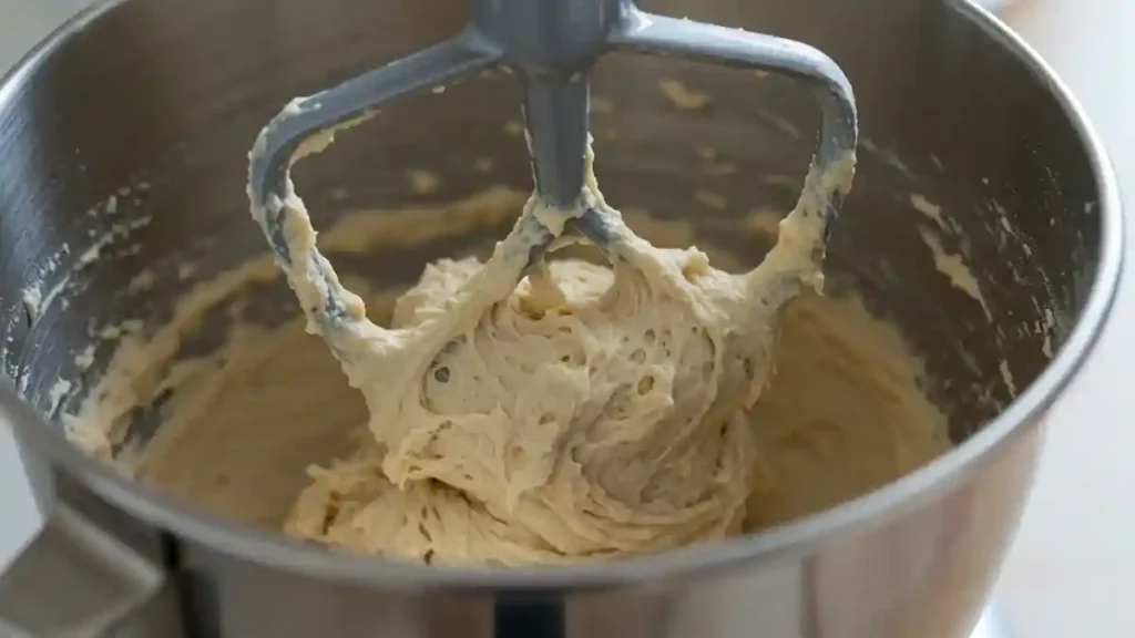 Pâte à petit pain fourré en cours de préparation dans un robot pâtissier