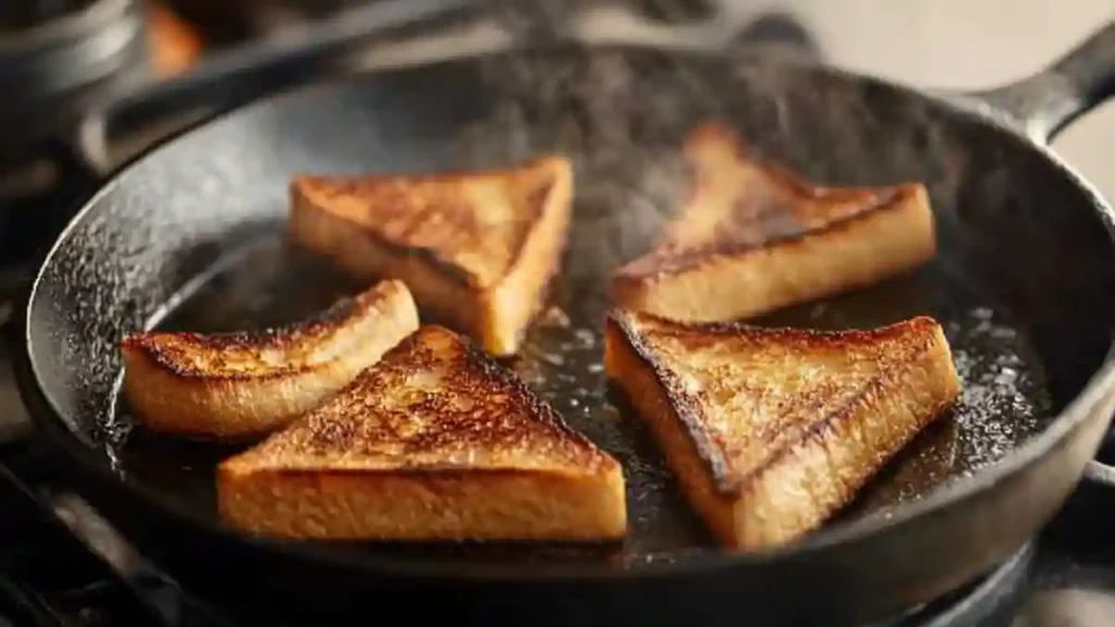 Tranches de pain grillé en triangles dorées à la poêle pour toast Skagen
