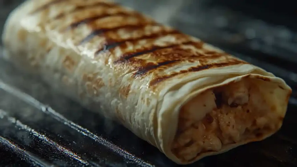 Wrap au poulet grillé doré sur plaque chauffante