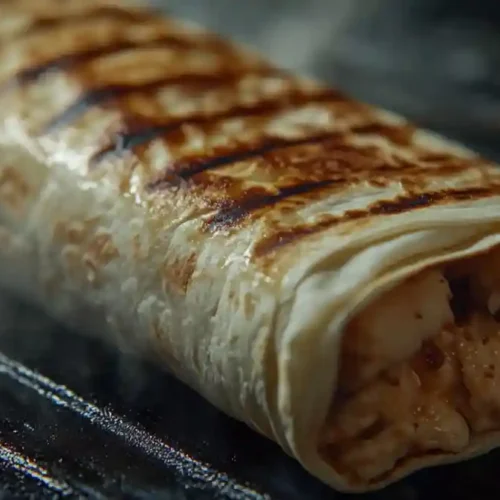 Wrap au poulet grillé doré sur plaque chauffante