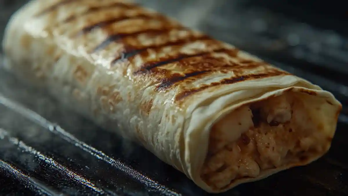 Wrap au poulet grillé doré sur plaque chauffante