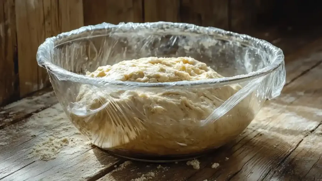 Pâte levée pour fougasse dans un saladier couvert