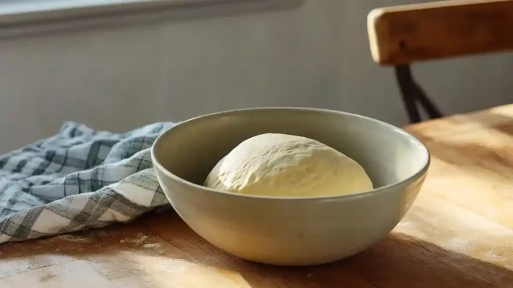 Pâte à gressins en cours de pousse dans un saladier
