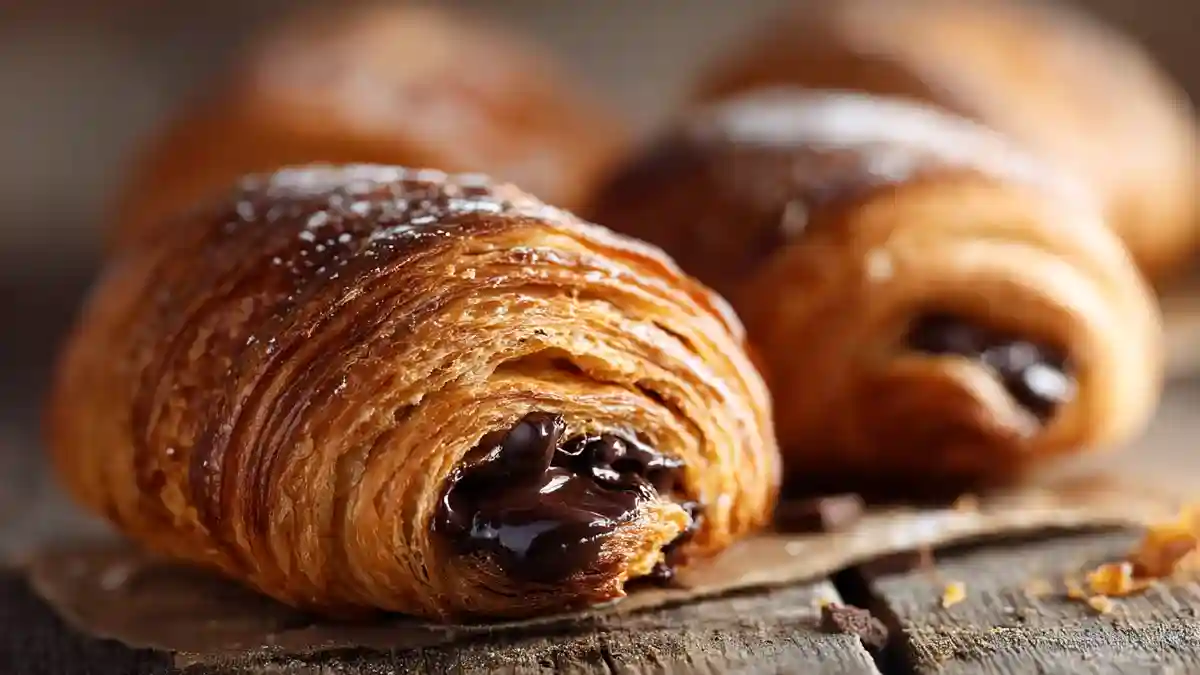 Pains au chocolat faits maison avec pâte dorée et chocolat fondant