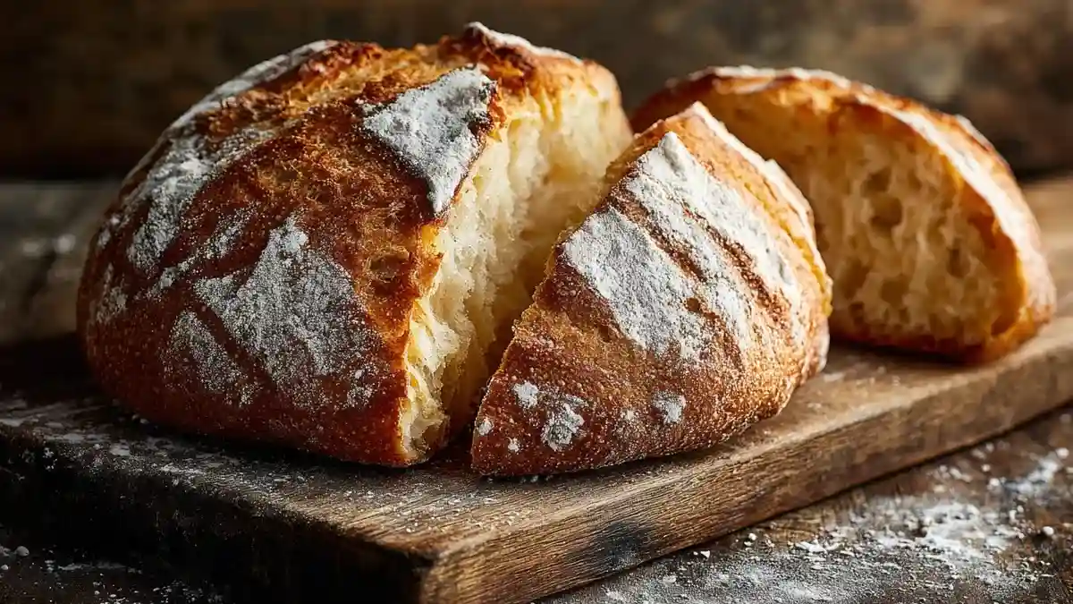 Pain de campagne rustique fait maison avec croûte dorée et mie alvéolée