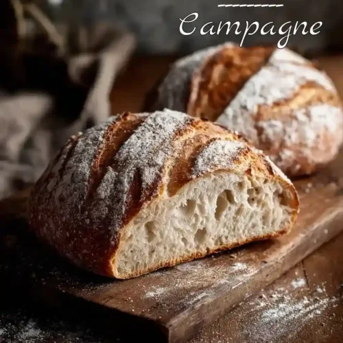 Pain de campagne rustique fait maison avec croûte dorée et mie alvéolée