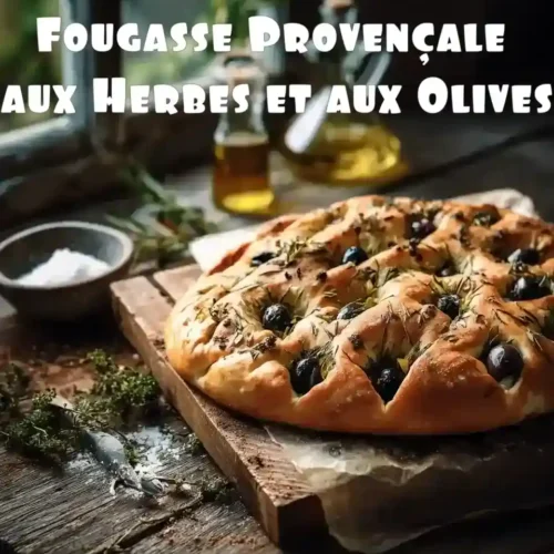 Fougasse provençale aux olives et herbes aromatiques, pain doré