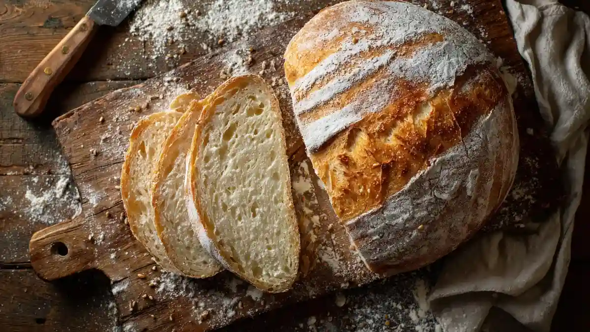 Pain au petit épeautre fait maison sur planche en bois