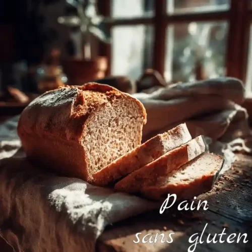 Pain sans gluten maison moelleux et doré sur une planche rustique
