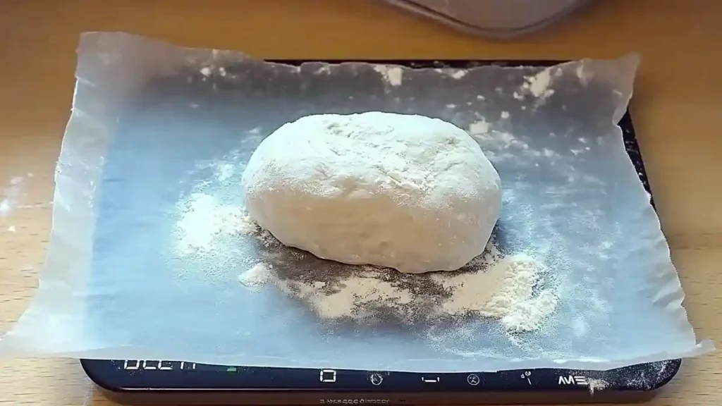 Boule de pâte à pain kebab pesée sur une balance de cuisine