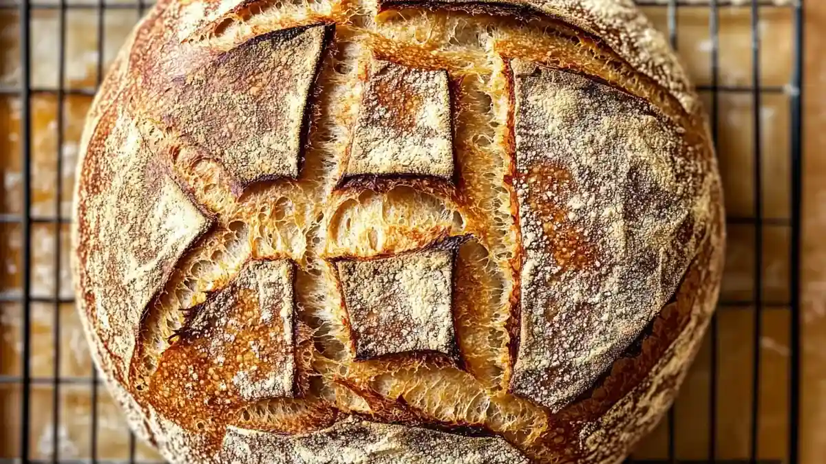 Pain Poilâne au levain, à la croûte dorée et grigné en forme de lettre stylisée
