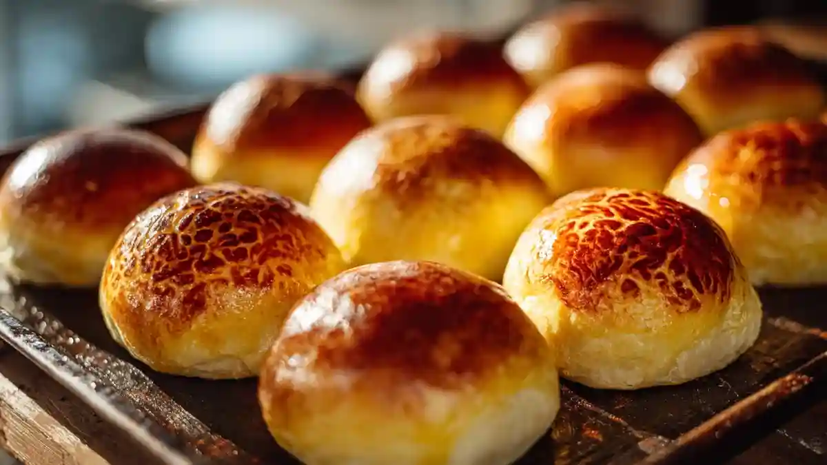 Brioche chinoise dorée sur une plaque de cuisson