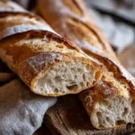 Ficelle pain artisanal sur planche en bois