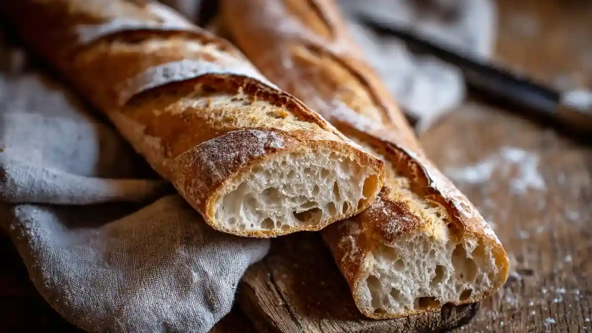 Ficelle pain artisanal sur planche en bois