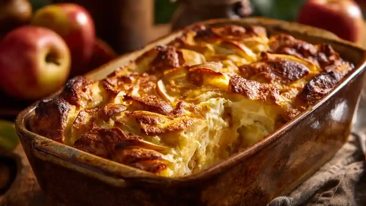 Bettelmann aux pommes doré dans un plat rustique