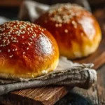 Pain hamburger brioché fait maison avec graines de sésame