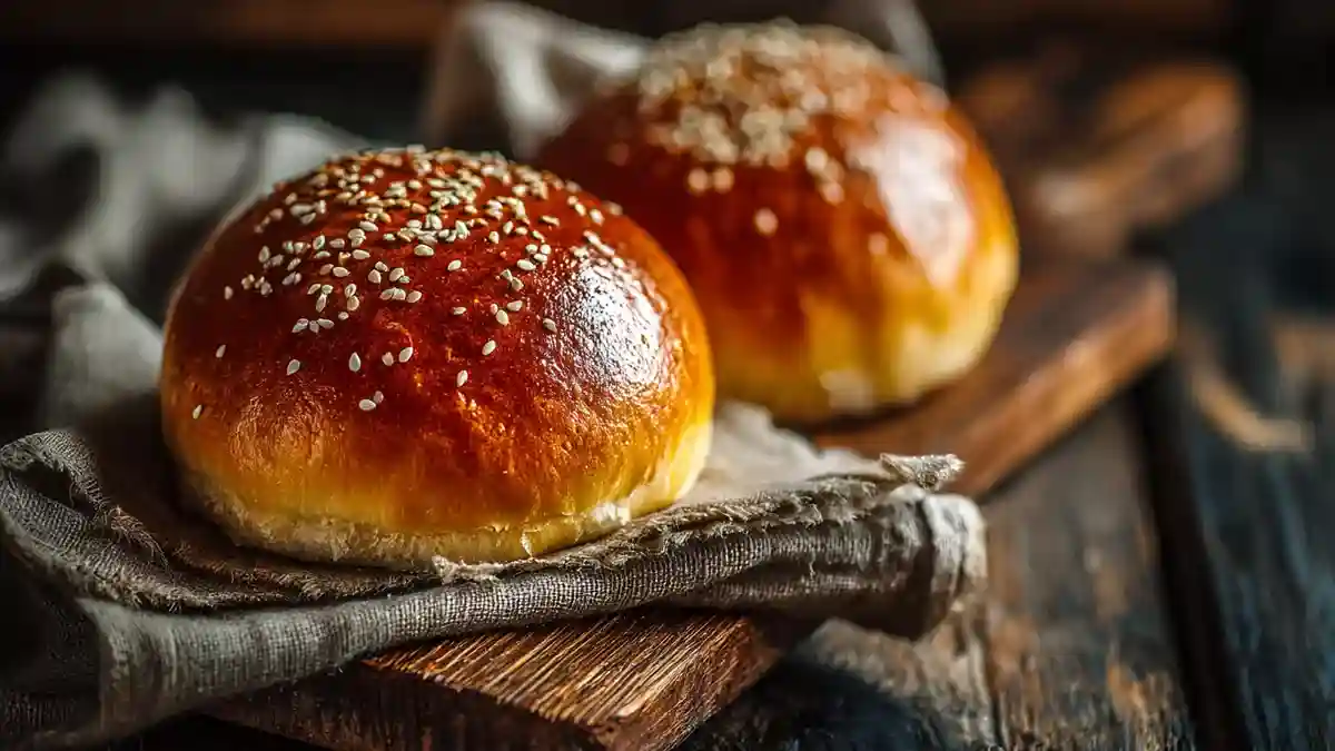 Pain hamburger brioché fait maison avec graines de sésame