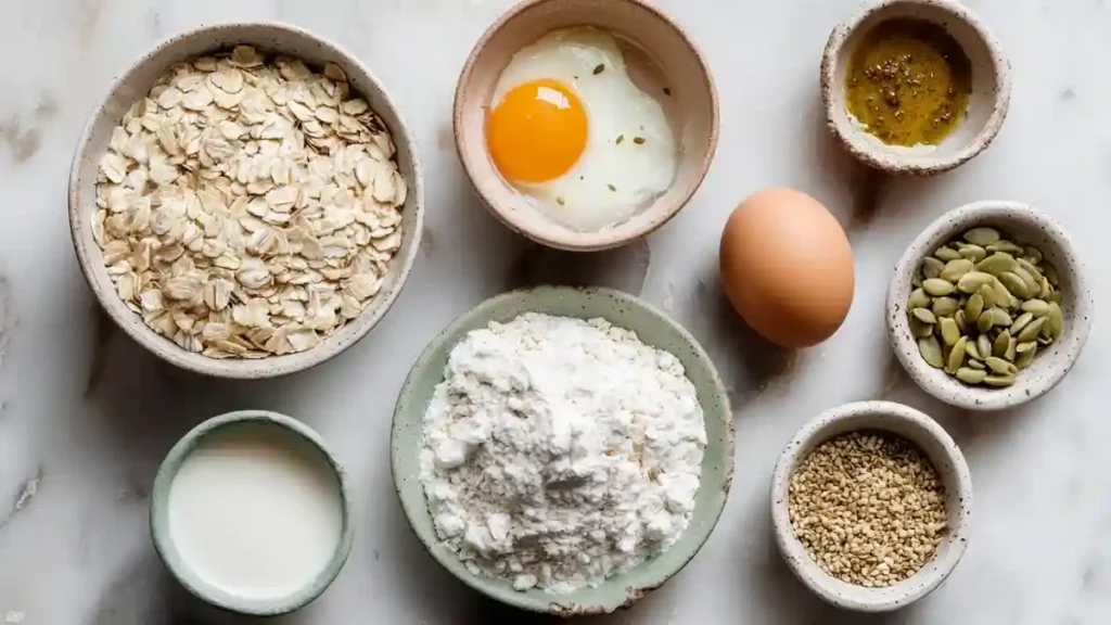 Ingrédients pour la recette pain flocon d'avoine sans farine