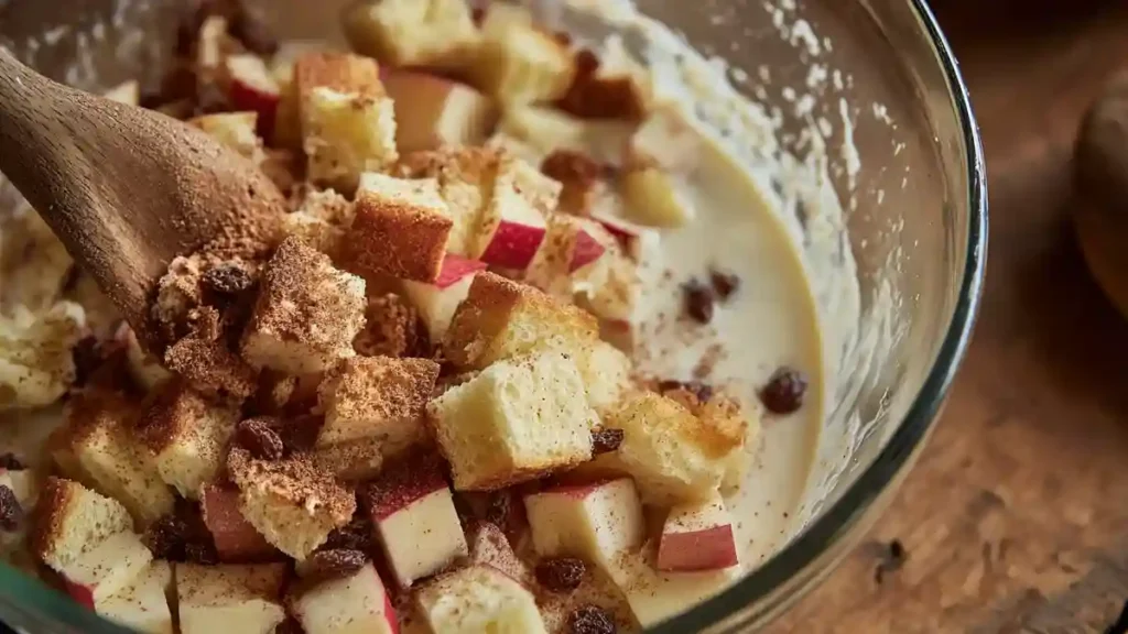 Mélange brioche, pommes et lait parfumé à la vanille