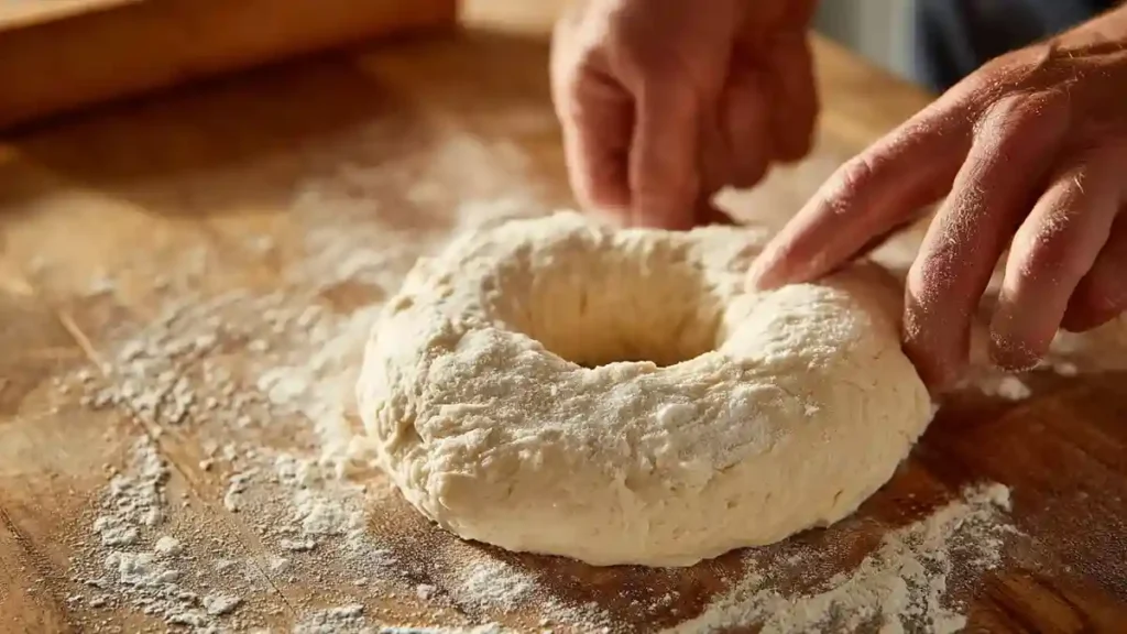 Étape de façonnage d’un bagel maison