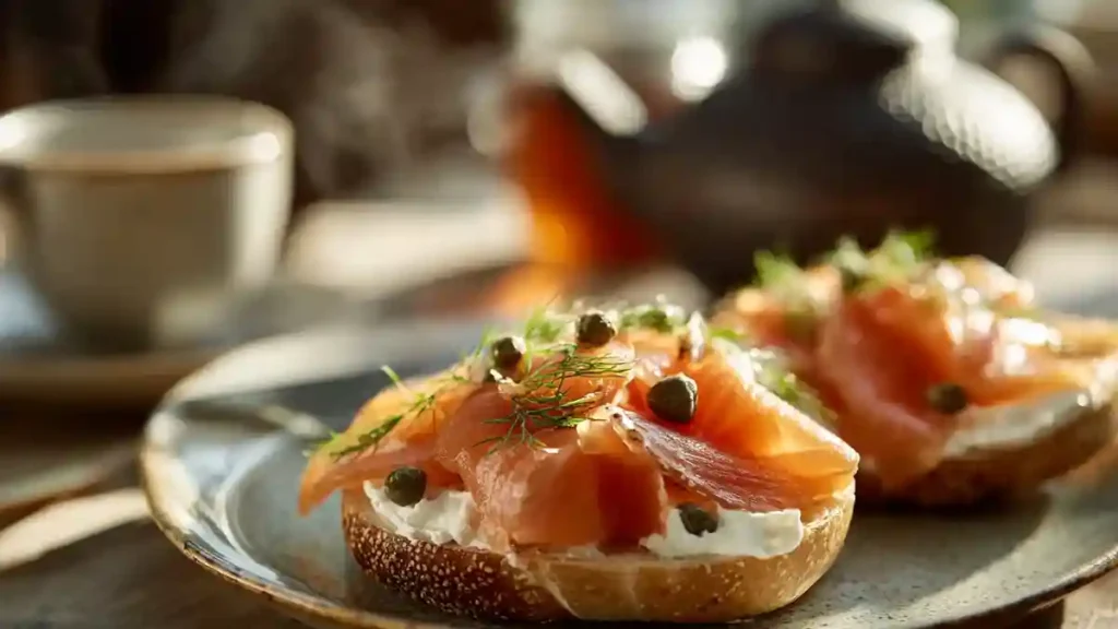 Bagel garni de saumon fumé et fromage frais