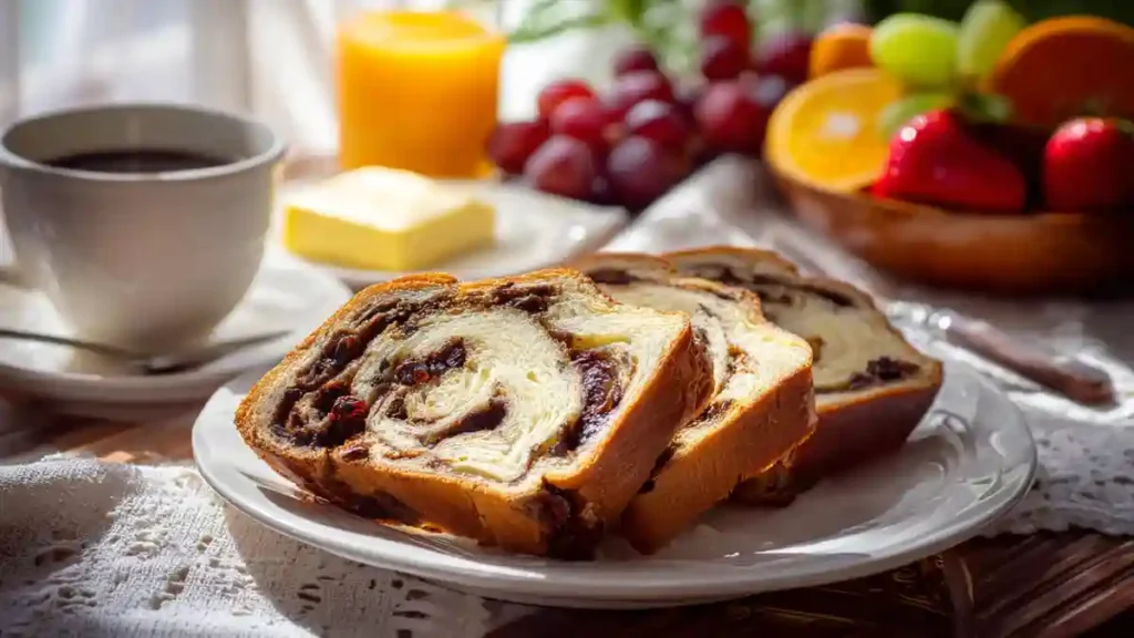 Tranches de pain aux raisins servies au petit-déjeuner