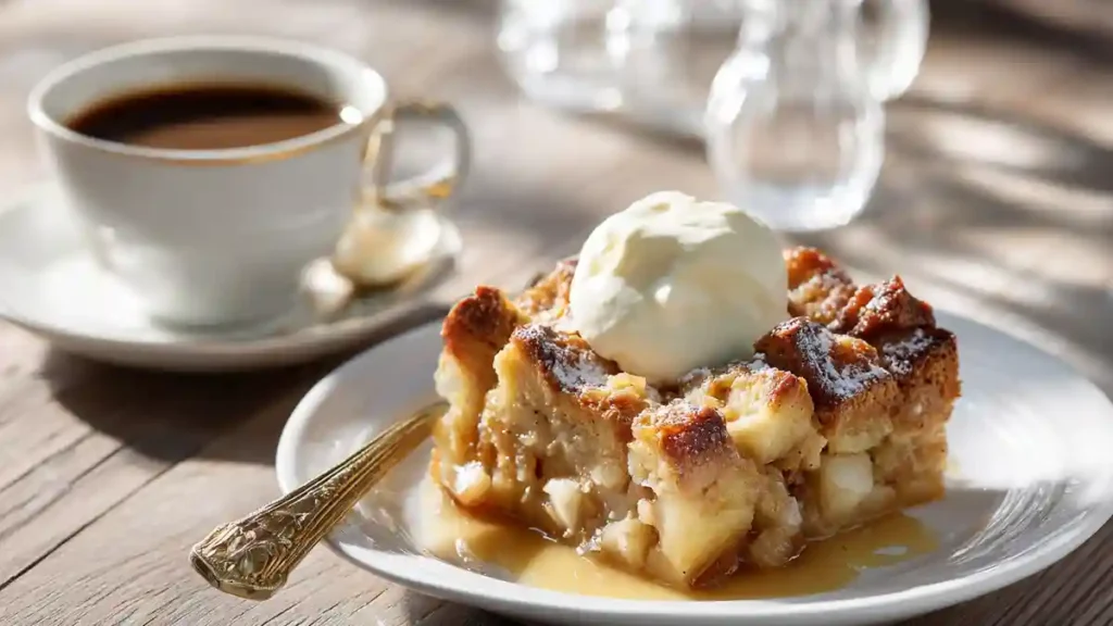 Part de Bettelmann aux pommes servie avec crème