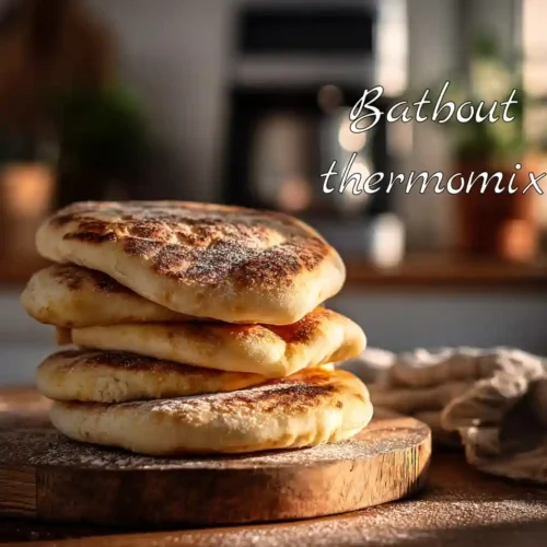 Pain batbout marocain cuit à la poêle et préparé au Thermomix, doré, moelleux et facile à faire.