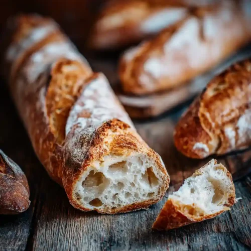 Ficelle pain artisanal sur planche en bois
