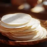 Pain azyme hostie fines posées dans une assiette rustique en bois