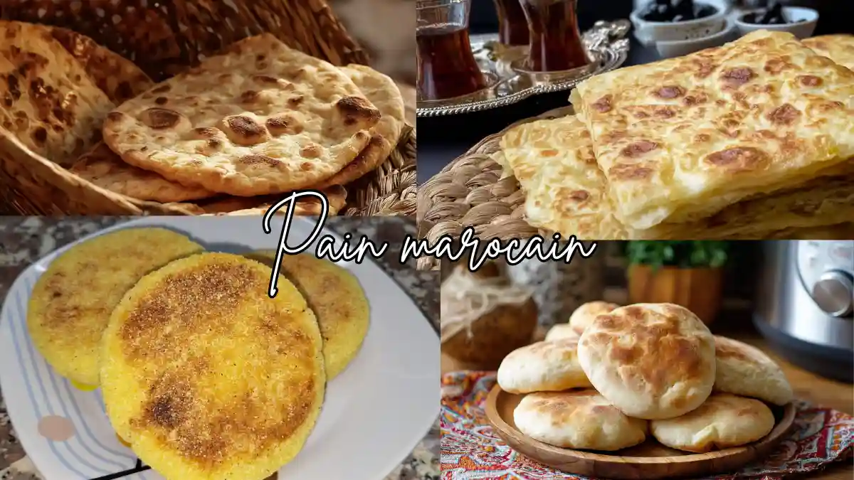 Pain marocain traditionnel – assortiment de msemen, batbout, harcha et khobz.