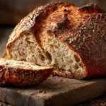 Pain bûcheron rustique aux graines sur planche en bois