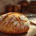 Pain paysan rustique sans pétrissage sur planche en bois