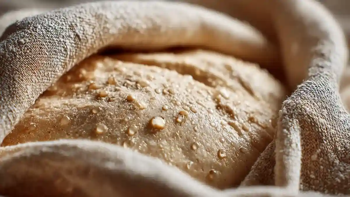 Gros plan sur les bulles de fermentation de la pâte à pain
