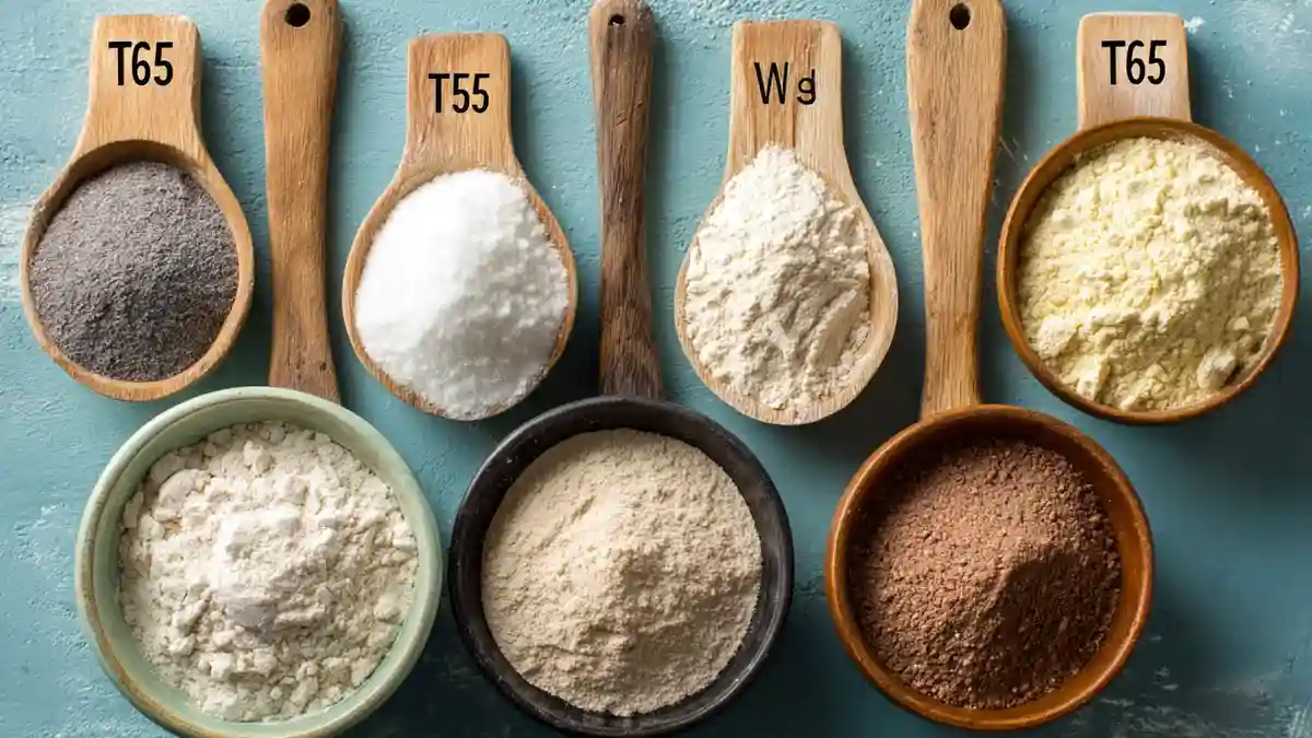 farine pétrissage pain maison: Différents types de farine pour pain maison dans des bols