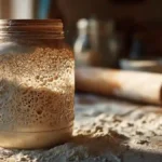 Levain maison rustique dans un bocal en verre avec bulles