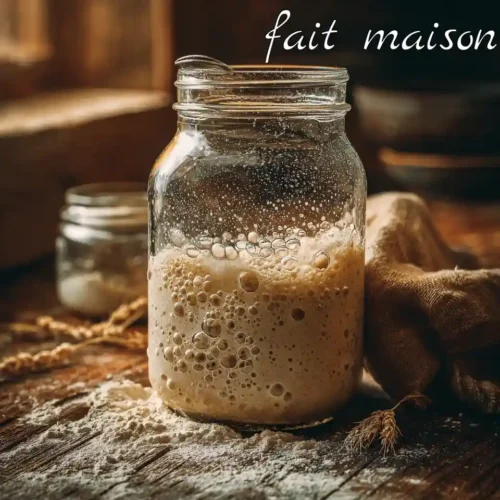 Levain maison rustique dans un bocal en verre avec bulles