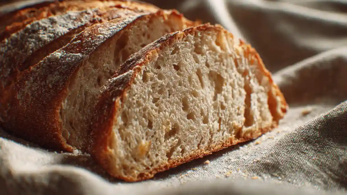 Tranches de pain au levain avec mie alvéolée (bienfaits du levain)
