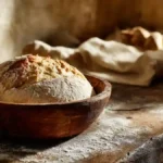 Pâte à pain reposant dans un bol rustique