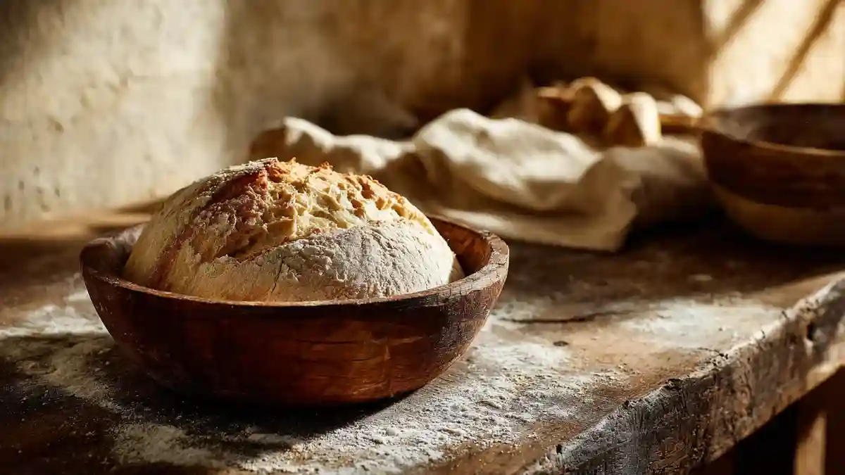Pâte à pain reposant dans un bol rustique