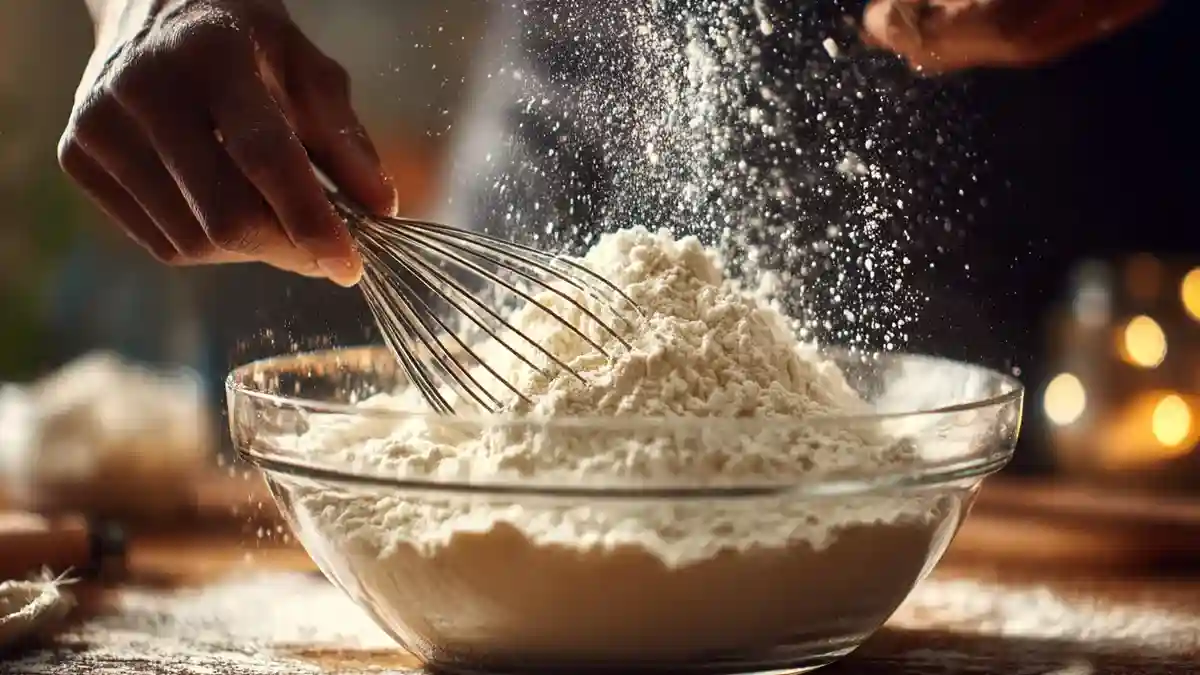 Farine tout usage incorporée dans une pâte à gâteau