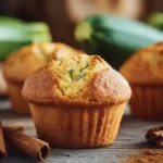 Muffins de courgettes dorés sur table rustique