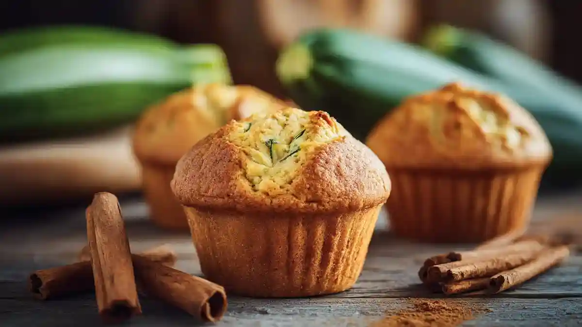 Muffins de courgettes dorés sur table rustique